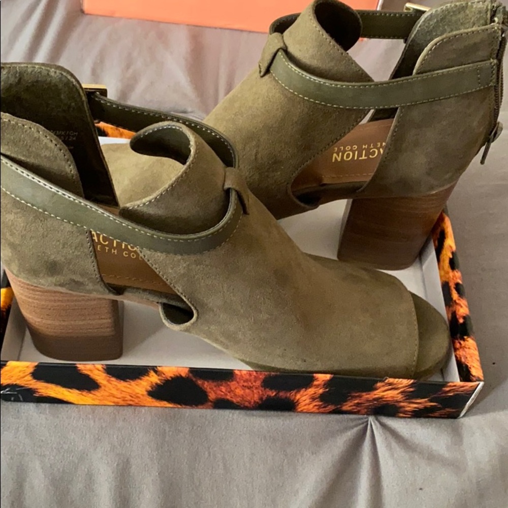Olive open toe booties